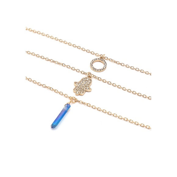 Gold Blue Stone Rhinestones Pendant Necklace - Picture 2 of 4